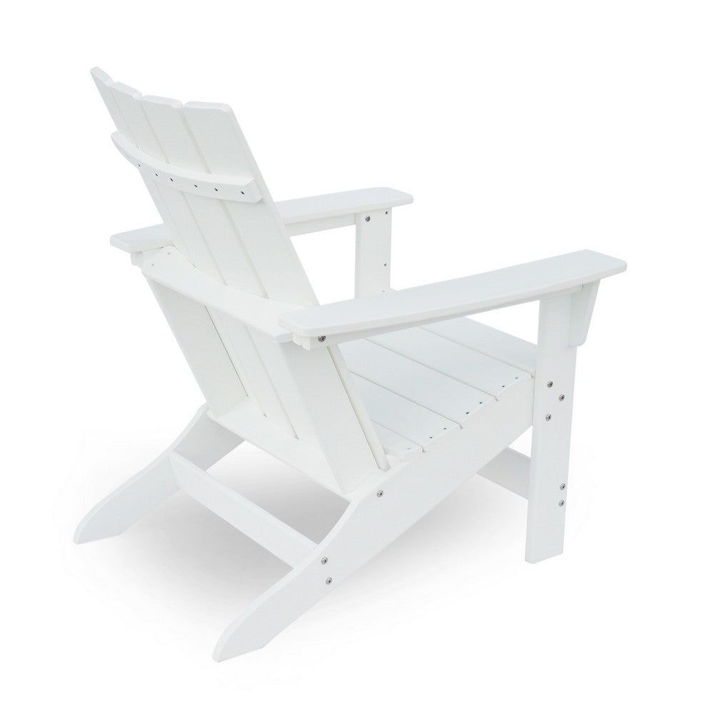 Elisa Outdoor Adirondack Chair, White Resin, Slat Panel Back and Seat