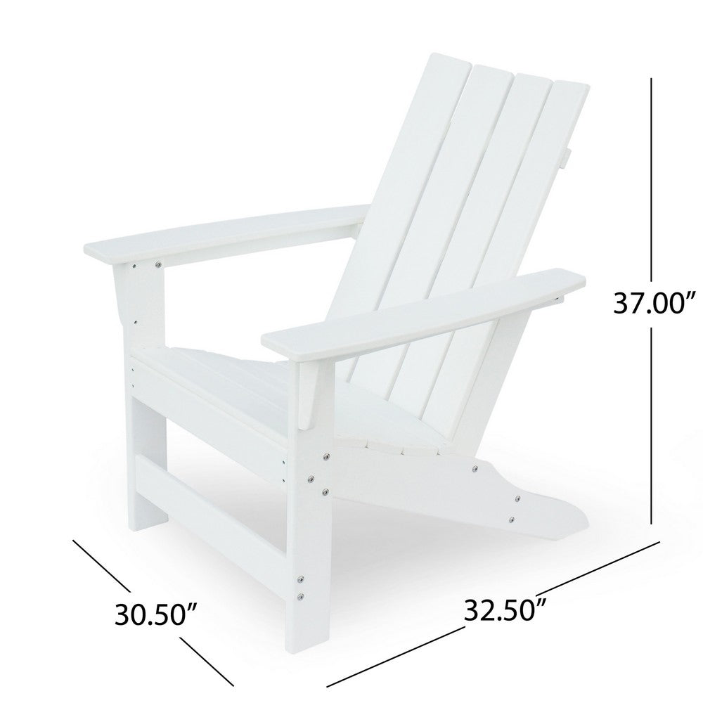 Elisa Outdoor Adirondack Chair, White Resin, Slat Panel Back and Seat