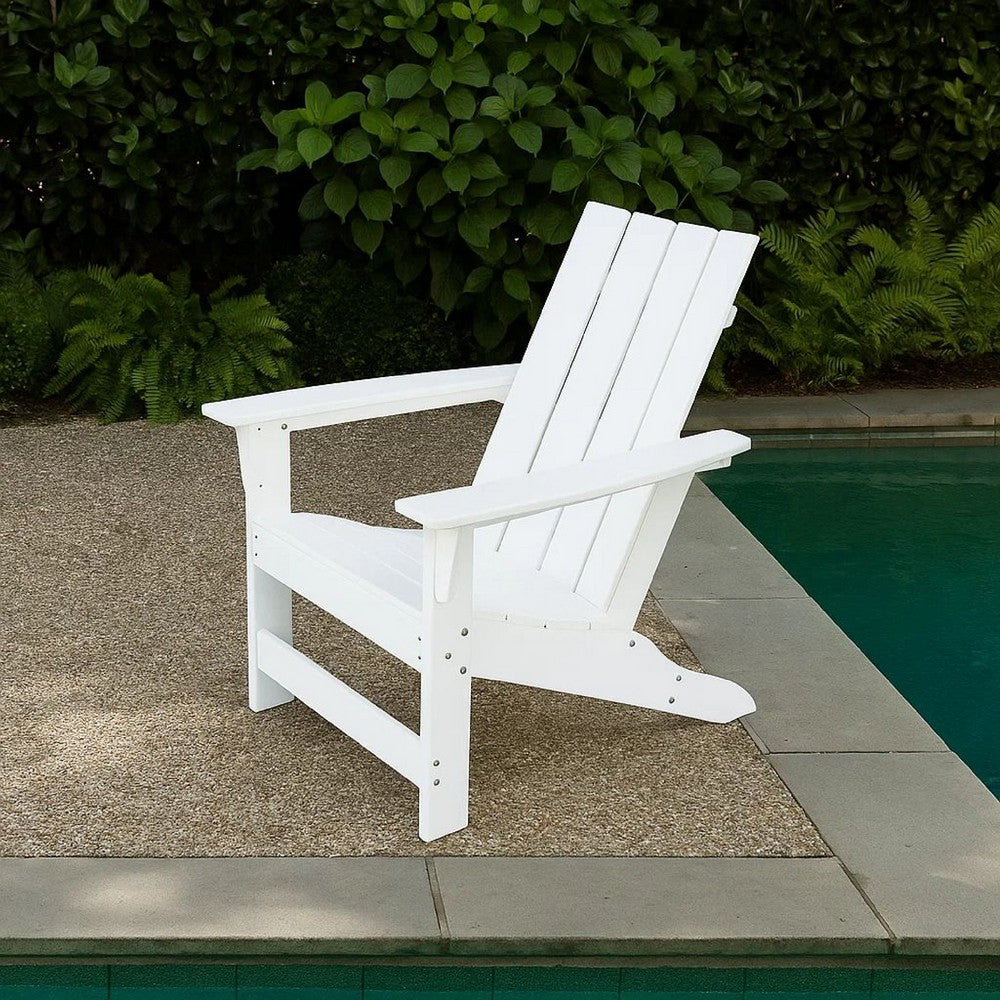 Elisa Outdoor Adirondack Chair, White Resin, Slat Panel Back and Seat