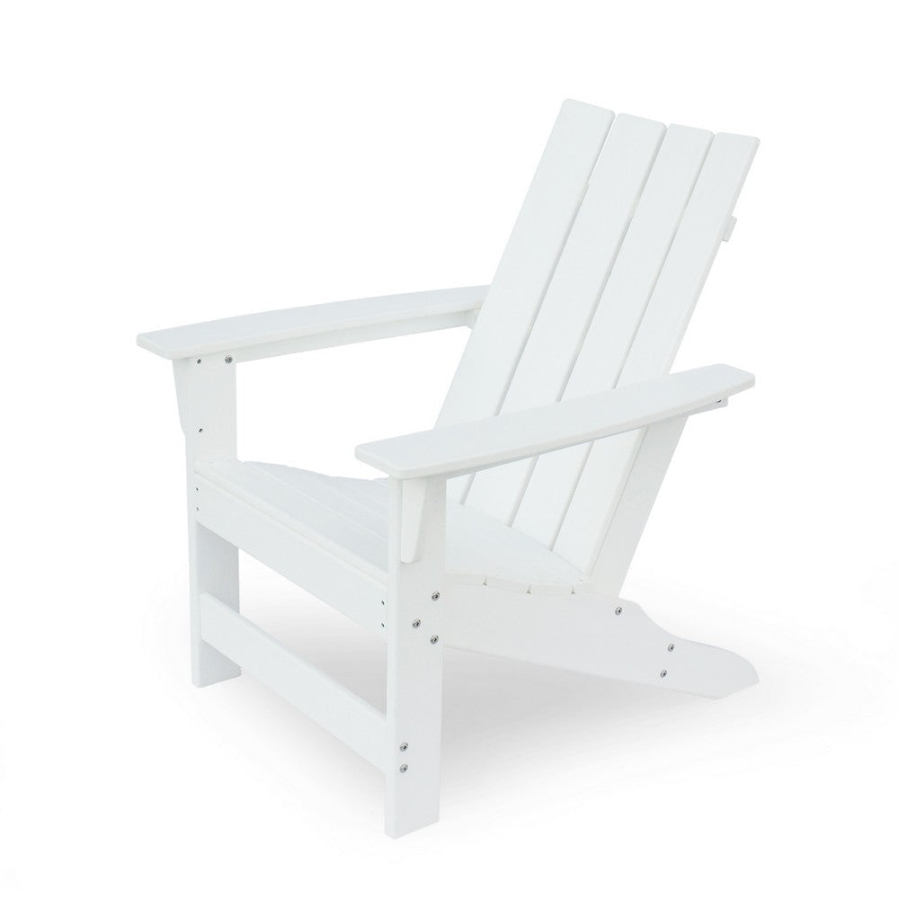 Elisa Outdoor Adirondack Chair, White Resin, Slat Panel Back and Seat