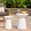 Suma Outdoor Side End Table Set of 2, Round Top, Pedestal, White Iron