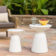 Suma Outdoor Side End Table Set of 2, Round Top, Pedestal, White Iron