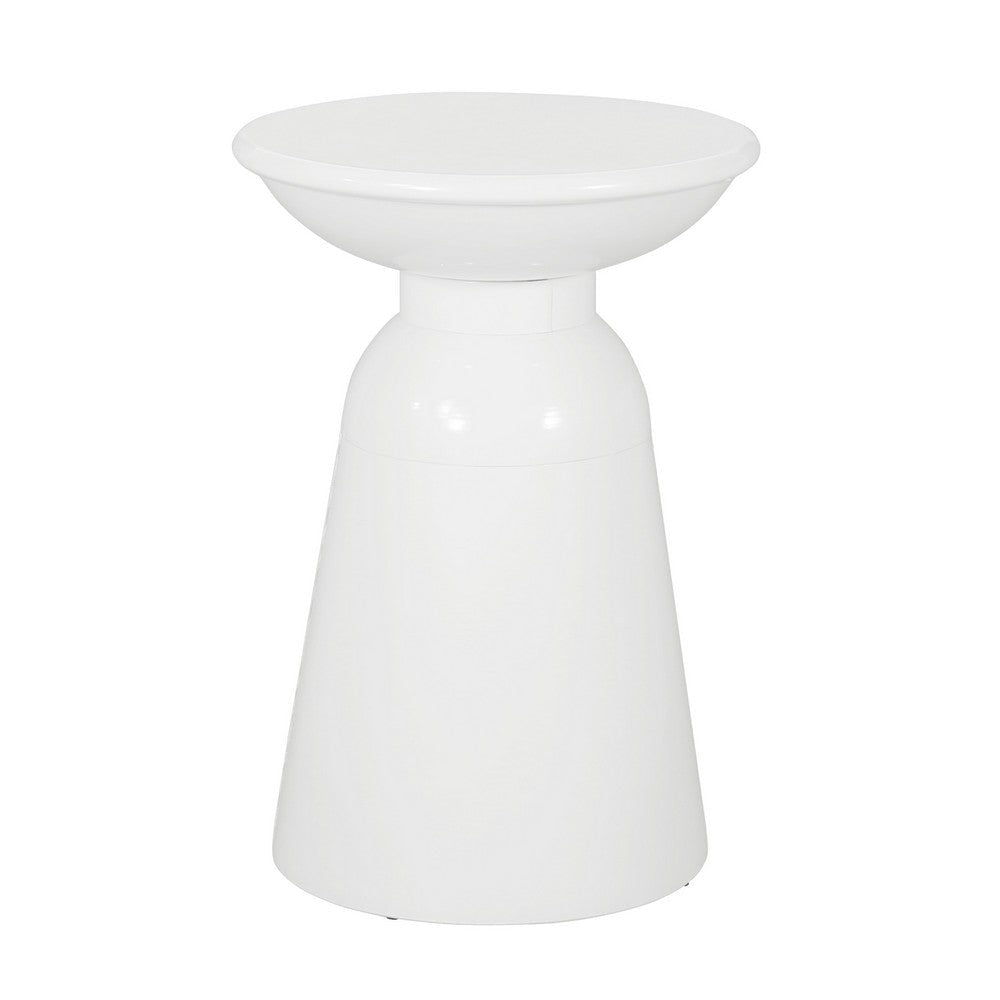 Suma Outdoor End Table Round 15 Inch Top Pedestal Base White Iron