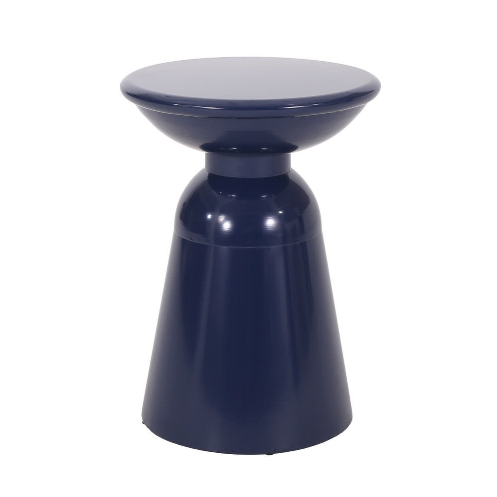 Suma Outdoor End Table Round 15 Inch Top Pedestal Base Blue Iron