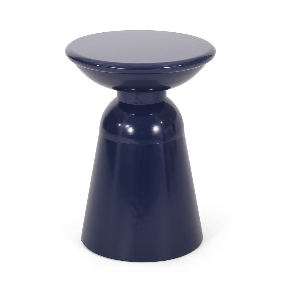 Suma Outdoor End Table, Round 15 Inch Top, Pedestal Base, Blue Iron