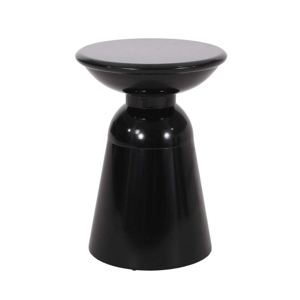 Suma Outdoor End Table, Round 15 Inch Top, Pedestal Base, Black Iron