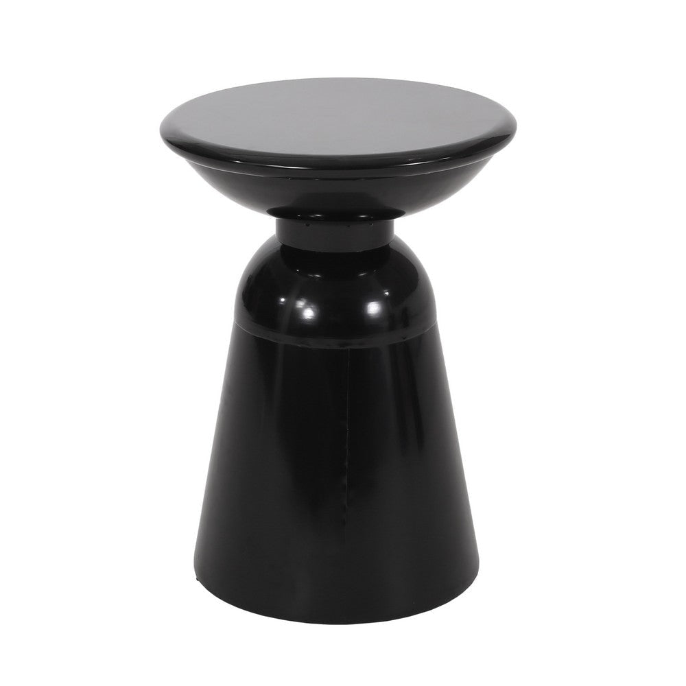 Suma Outdoor End Table, Round 15 Inch Top, Pedestal Base, Black Iron