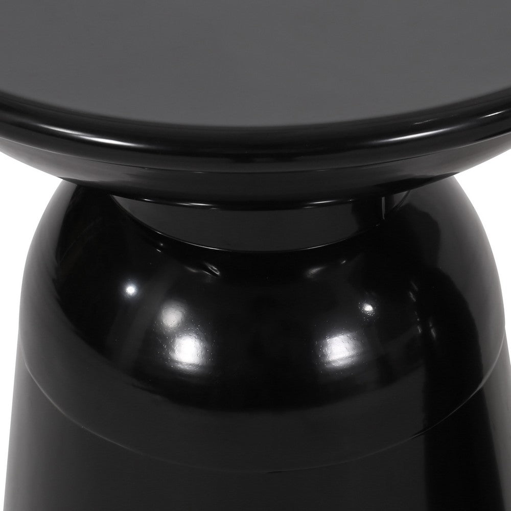 Suma Outdoor End Table, Round 15 Inch Top, Pedestal Base, Black Iron