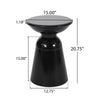 Suma Outdoor End Table, Round 15 Inch Top, Pedestal Base, Black Iron