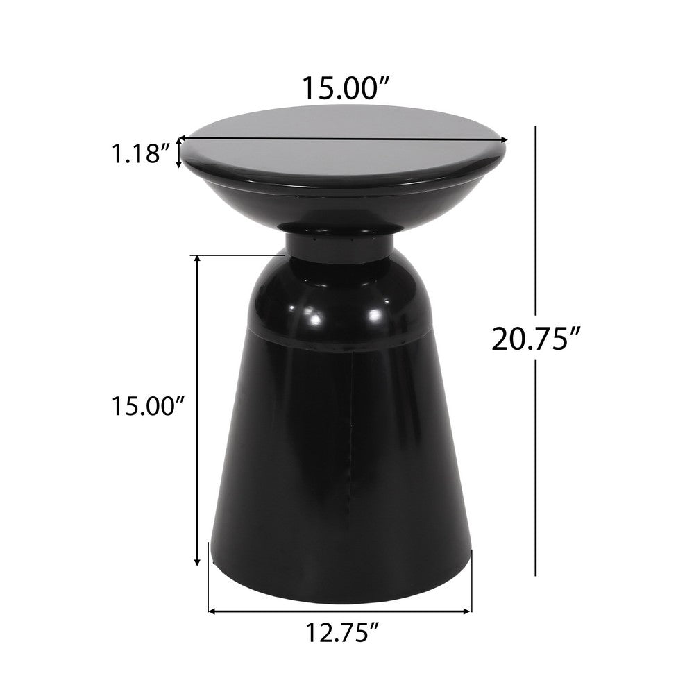 Suma Outdoor End Table, Round 15 Inch Top, Pedestal Base, Black Iron
