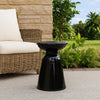 Suma Outdoor End Table, Round 15 Inch Top, Pedestal Base, Black Iron