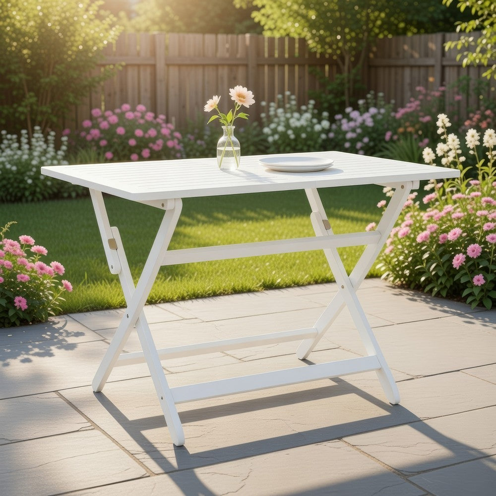 Cami Outdoor Foldable Dining Table, Rectangular 44" White