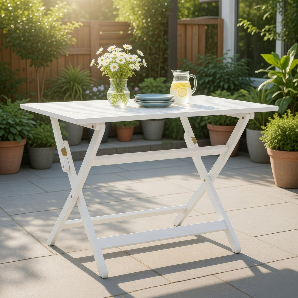 Cami Outdoor Foldable Dining Table, Rectangular 44" White