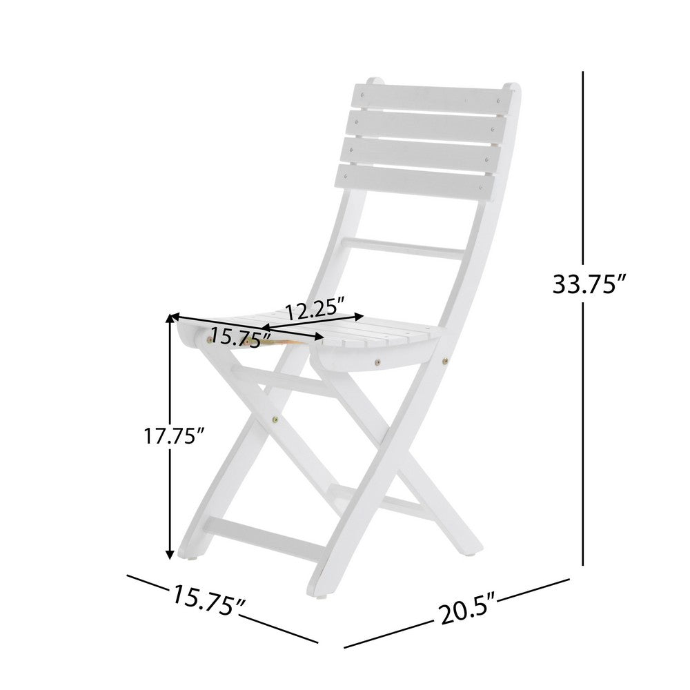 Cami Outdoor Foldable Dining Chair Set of 2, Slatted White
