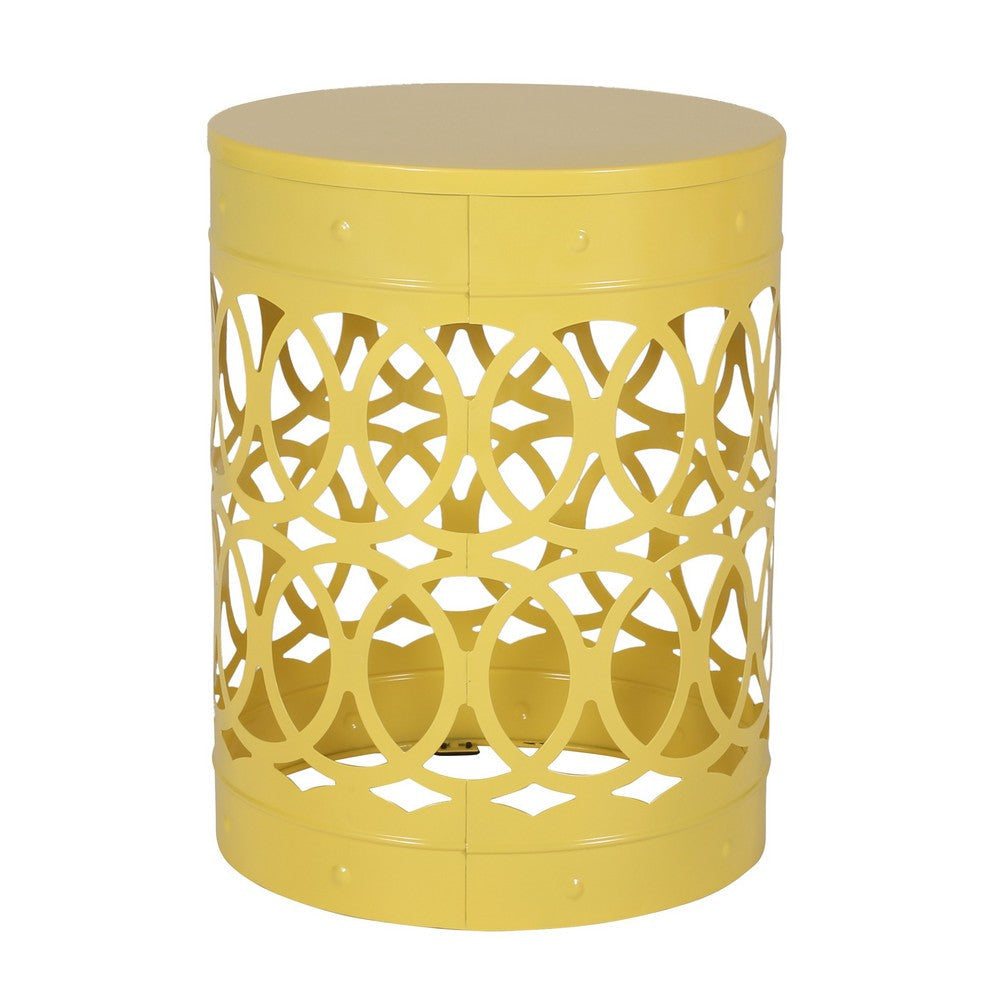 Kemo Outdoor End Table Round 14 Inch Cutout Design Yellow Frame