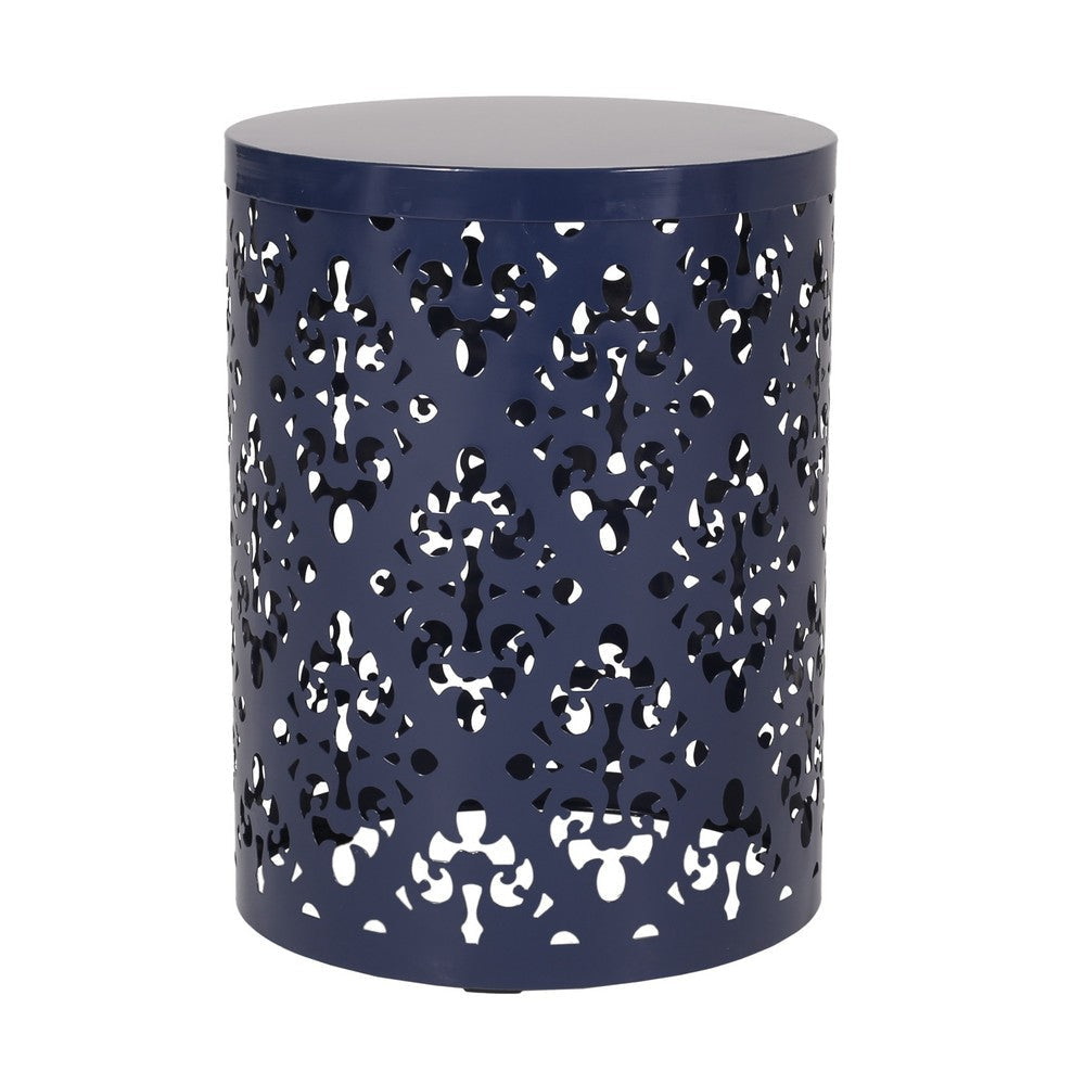 Kemo Outdoor End Table Round 14 Inch Cutout Design Navy Blue
