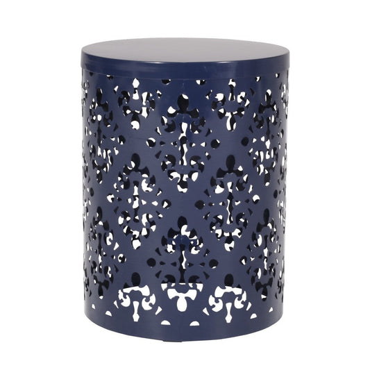 Kemo Outdoor End Table, Round 14 Inch, Cutout Design, Navy Blue