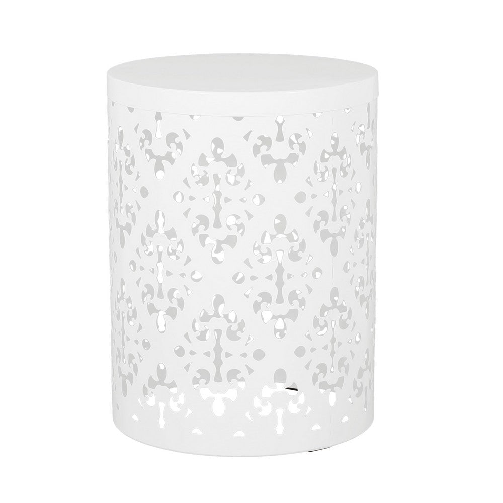 Kemo Outdoor End Table Set of 2 Round Top Cutout Design White Iron