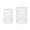 Kemo Outdoor End Table Set of 2, Round Top, Cutout Design, White Iron