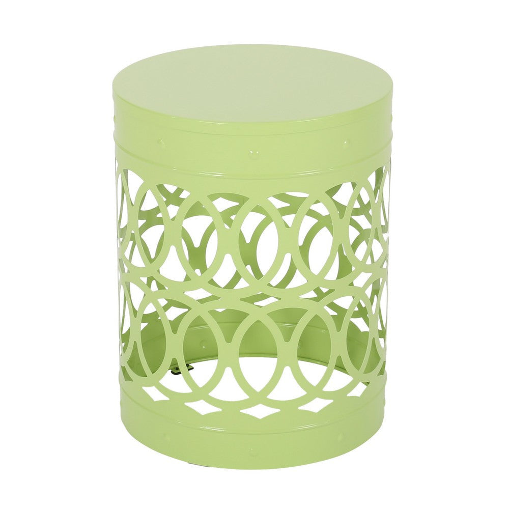 Kemo Outdoor End Table Round 14 Inch Cutout Design Green Iron Frame