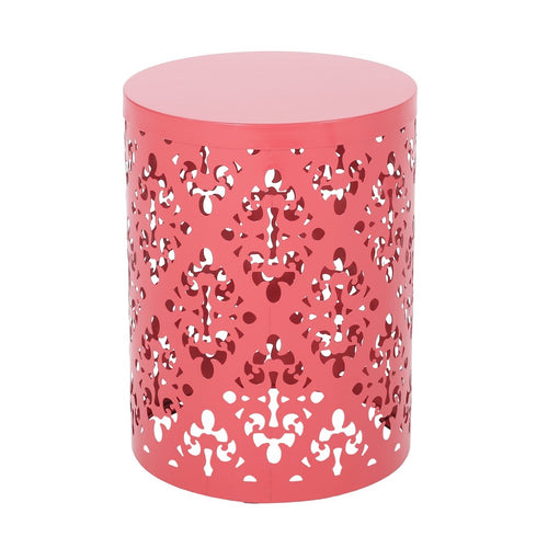 Kemo Outdoor End Table, Round 14", Cutout Design, Peach Iron