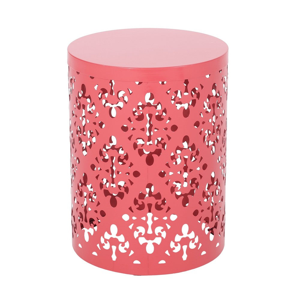 Kemo Outdoor End Table, Round 14", Cutout Design, Peach Iron