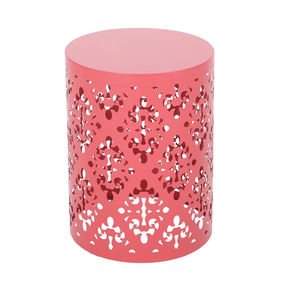 Kemo Outdoor End Table, Round 14", Cutout Design, Peach Iron