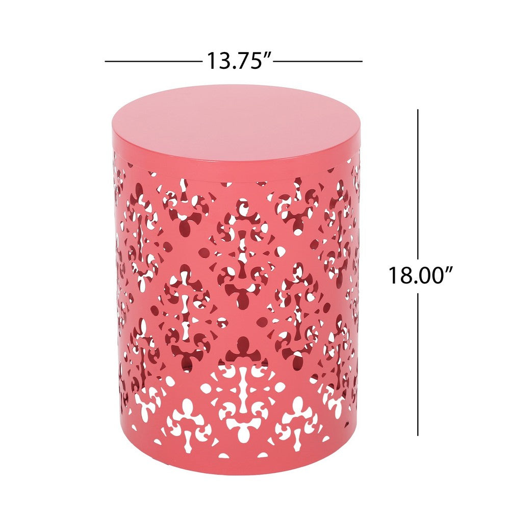 Kemo Outdoor End Table, Round 14", Cutout Design, Peach Iron