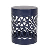 Kemo Outdoor End Table Round 14 Inch Cutout Design Navy Blue Iron