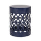 Kemo Outdoor End Table Round 14 Inch Cutout Design Navy Blue Iron