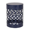 Kemo Outdoor End Table, Round 14 Inch, Cutout Design, Navy Blue Iron