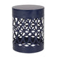 Kemo Outdoor End Table, Round 14 Inch, Cutout Design, Navy Blue Iron