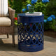 Kemo Outdoor End Table, Round 14 Inch, Cutout Design, Navy Blue Iron