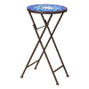 Silia Outdoor End Table Round 13 Inch Blue and White Ceramic Tile BM324050