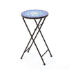 Silia Outdoor End Table, Round 13 Inch, Blue and White Ceramic Tile