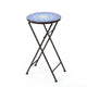 Silia Outdoor End Table, Round 13 Inch, Blue and White Ceramic Tile