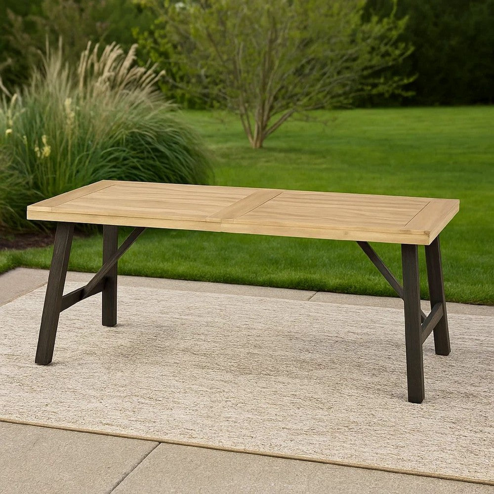 Wren Outdoor Dining Table, Rectangular 71 Inch, Brown and Black Wood