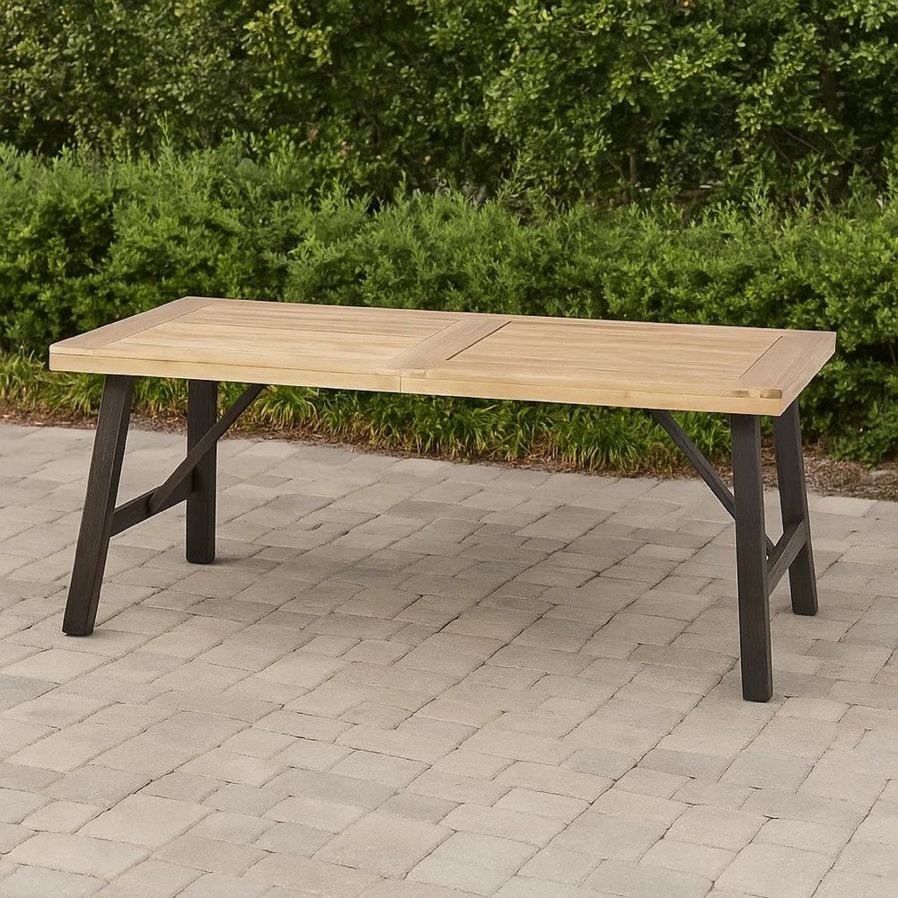 Wren Outdoor Dining Table, Rectangular 71 Inch, Brown and Black Wood