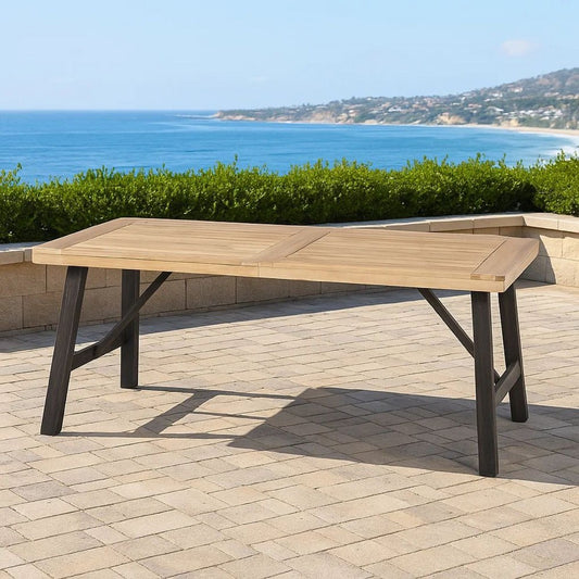 Wren Outdoor Dining Table, Rectangular 71 Inch, Brown and Black Wood