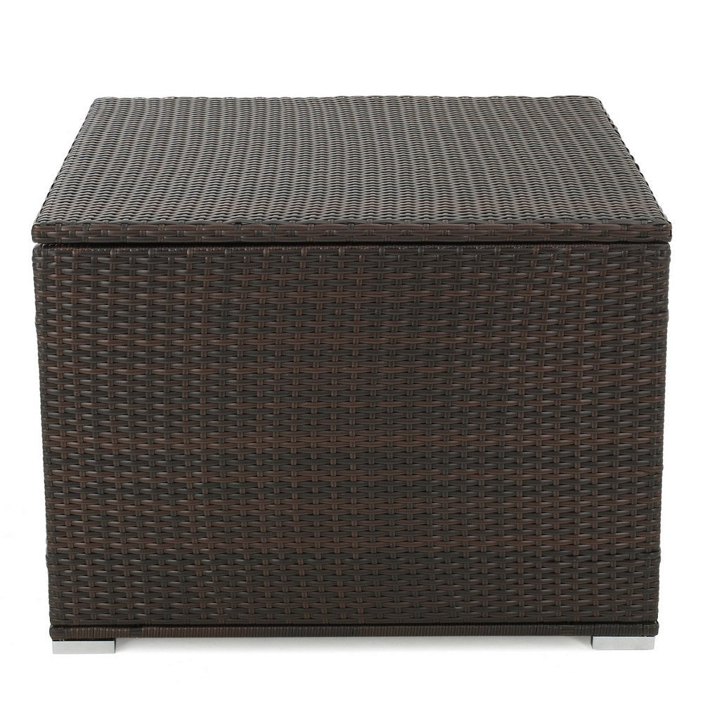 Sanie Outdoor Storage Chest Square 34 Inch Brown PE Rattan Iron BM324054