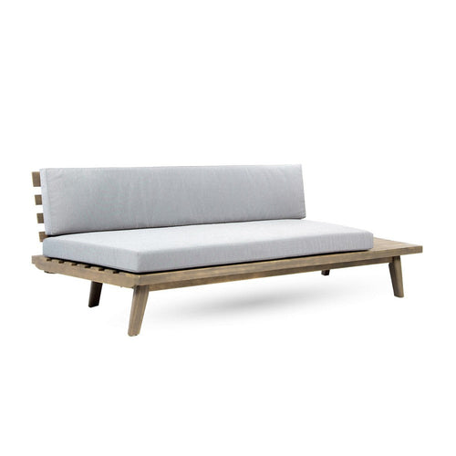 Deco Outdoor Sofa, 2 Seater, Gray Fabric, Brown Slatted Wood, 76 Inch