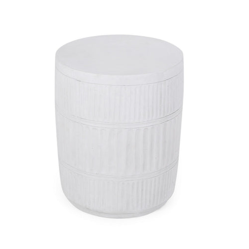 End Table, White Faux Concrete, Round 15 Inch Top, Natural White