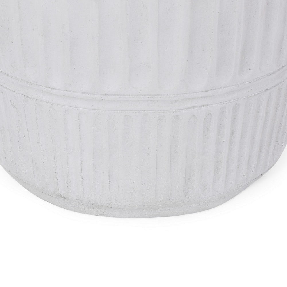 End Table White Faux Concrete Round 15 Inch Top Natural White BM324061