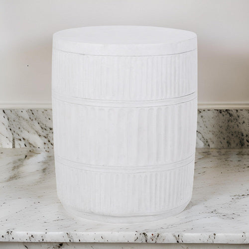 End Table, White Faux Concrete, Round 15 Inch Top, Natural White