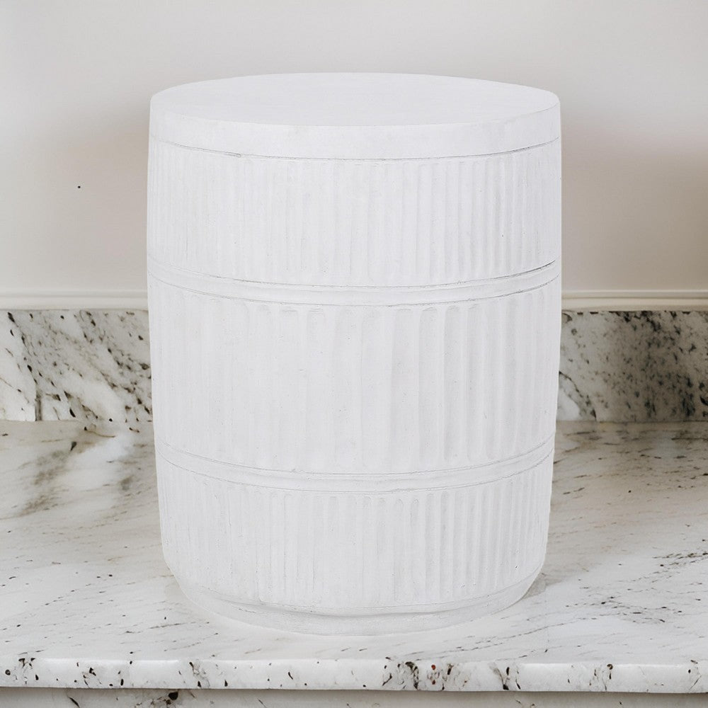 End Table, White Faux Concrete, Round 15 Inch Top, Natural White