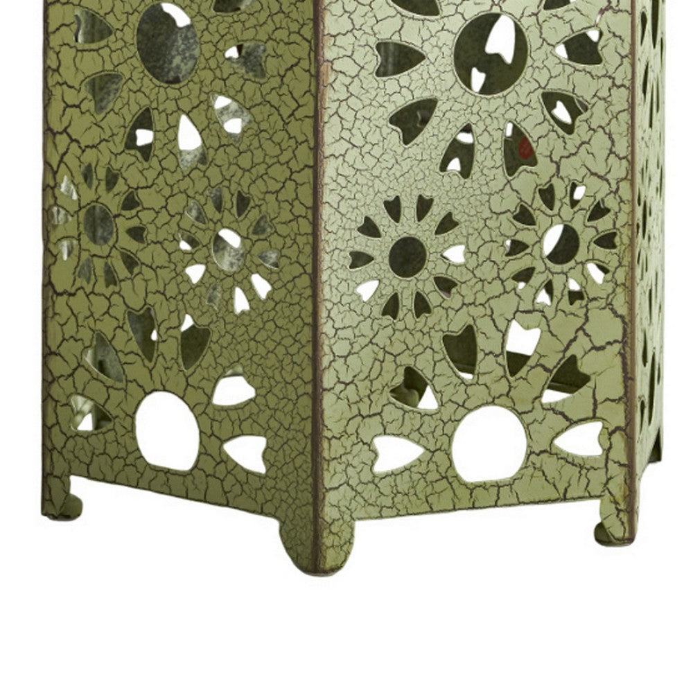 Liana Outdoor Side Table Hexagonal 14 Inch Sunburst Cut Out Green