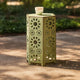Liana Outdoor Side Table, Hexagonal 14 Inch, Sunburst Cut Out, Green