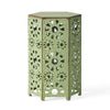 Liana Outdoor Side Table, Hexagonal 12 Inch, Sunburst Cut Out, Green