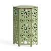 Liana Outdoor Side Table Hexagonal 12 Inch Sunburst Cut Out Green