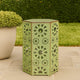 Liana Outdoor Side Table, Hexagonal 12 Inch, Sunburst Cut Out, Green